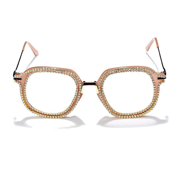 Luxury Rhinestone Frame Anti Blue Light Glasses Vintage Diamond Square Oversize Clear Lens Eyeglasses Optical Spectacle Frame