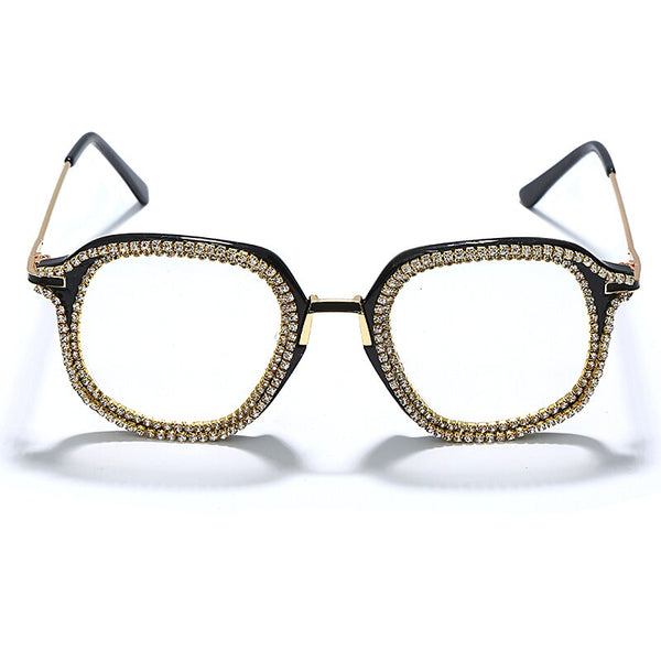 Luxury Rhinestone Frame Anti Blue Light Glasses Vintage Diamond Square Oversize Clear Lens Eyeglasses Optical Spectacle Frame