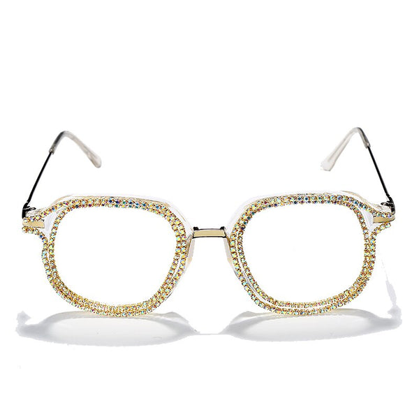 Luxury Rhinestone Frame Anti Blue Light Glasses Vintage Diamond Square Oversize Clear Lens Eyeglasses Optical Spectacle Frame