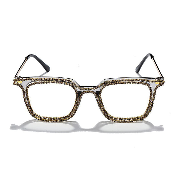 Luxury Rhinestone Frame Anti Blue Light Glasses Vintage Diamond Square Oversize Clear Lens Eyeglasses Optical Spectacle Frame