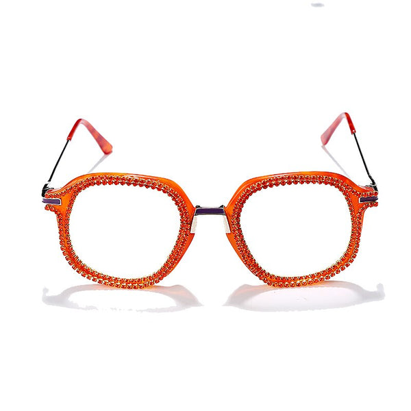 Luxury Rhinestone Frame Anti Blue Light Glasses Vintage Diamond Square Oversize Clear Lens Eyeglasses Optical Spectacle Frame