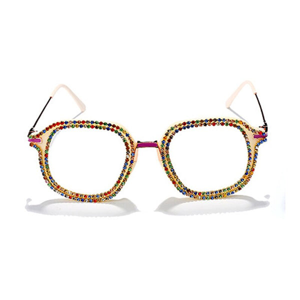 Luxury Rhinestone Frame Anti Blue Light Glasses Vintage Diamond Square Oversize Clear Lens Eyeglasses Optical Spectacle Frame