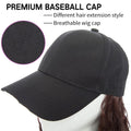 Fashionholla Black Baseball Cap with  Straight Hair Wig