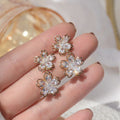 14K Gold Crystal Flower Drop Earrings