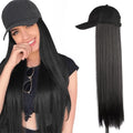Fashionholla Black Baseball Cap with  Straight Hair Wig