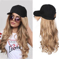 Fashionholla Black Baseball Cap with Wavy Hair Wig