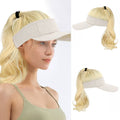 Ponytail Medium Length Curly Hair Open Top Yellow Hat Wig