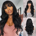 Ombre Red Long Body Wavy Natural Wigs with Bang