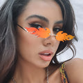 Fashion Fire Flame Sunglasses Women Rimless Wave Sun Glasses Metal Shades For Vintage Women Mirror Eyewear