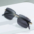 original wooden leg fashion box sunglasses personality ins with rimless cut diamond sunglasses female