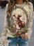 Women's Retro Christmas Cow Print Raglan Sleeve Top