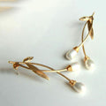 Gold Leaf Pearl Earrings