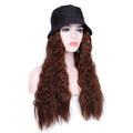 Fashionholla 24inch Black Bucket Hat with Wave Hair Cap Wig