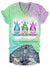 Hello Spring Gnome Gradient Glitter V Neck T-shirt