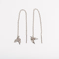 Silver Crane Tassel Earrings