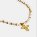 Tamara Gold Bead & Pearl Cross Necklace