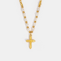 Tamara Gold Bead & Pearl Cross Necklace